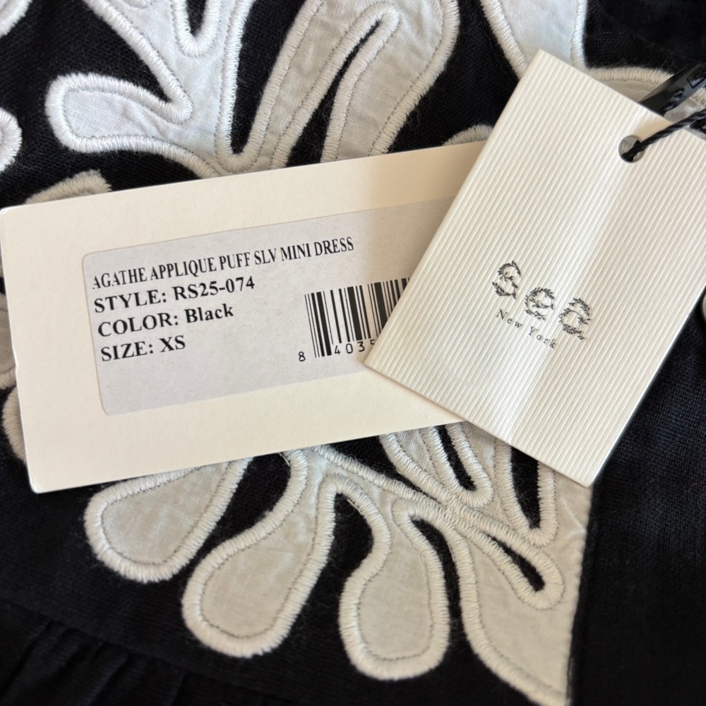 Sea New York Black White Applique Embroidered Mini Dress XS NWT Cotton Linen - Picture 9 of 10